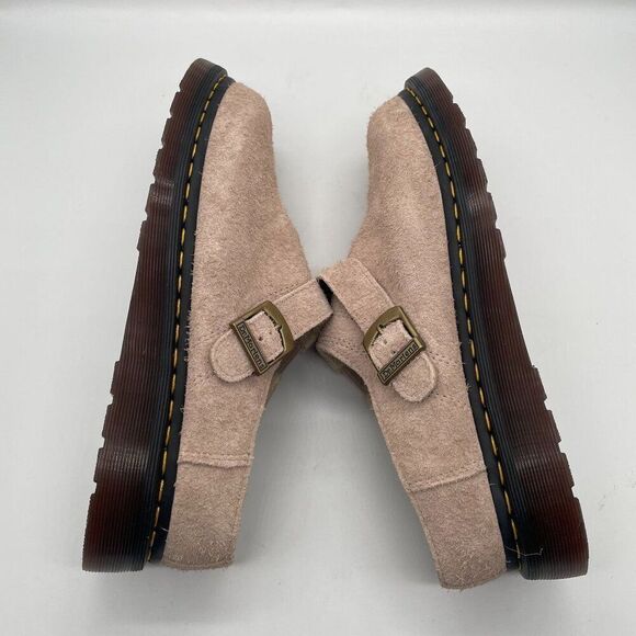 Dr. Martens Isham Mens 12 Beige Taupe Suede Slingback Buckle Mule Clog Shearling - Picture 4 of 9